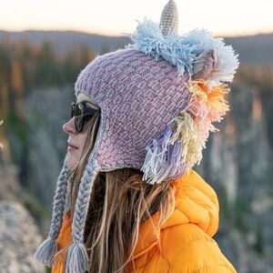 Andes Gifts Pastel Unicorn Alpaca Knit Hat Fleece Lined NWT